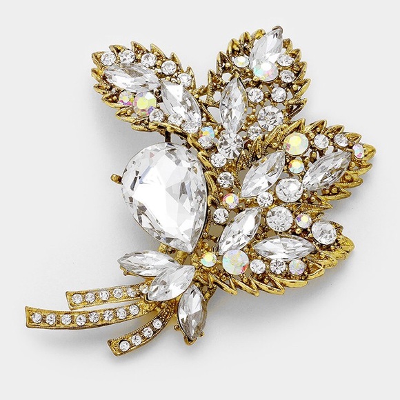 SELOVO Leaf Bouquet Scarf Brooch Pin – Big Crystal Broach For Shawls, Sweaters & Dresses – Elegant Gift For Women - View #9